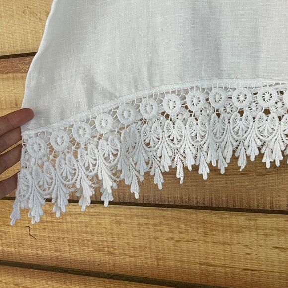 Terzo Millennio Linen Top Womens Medium White Italy Boho Crochet Lagenlook Beach - Picture 2 of 8